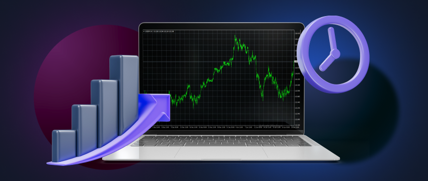 Financial data analysis with a laptop and a clock