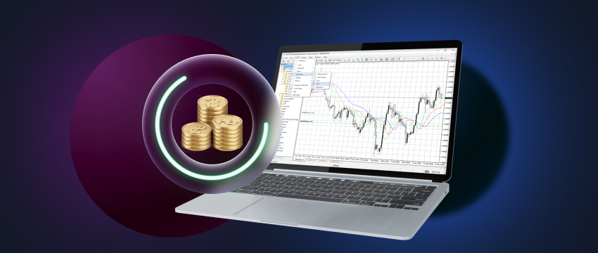 Operadores de divisas utilizando un ordenador portátil con el software MT4, intercambiando monedas para obtener beneficios en el comercio de divisas.