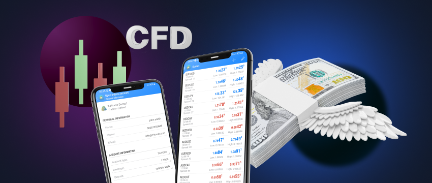 Two Mobiles Displaying Data, Dollars Nearby, and Candlesticks, Unveiling Opportunities in Contract for Difference Trading