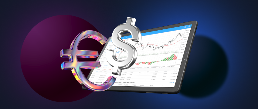 Currency exchange rates displayed on a tablet screen - forex trading with currency pairs.