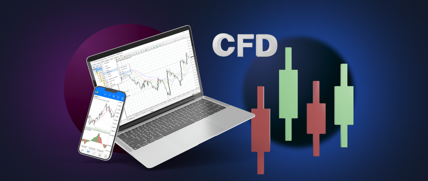 An individual utilizing MetaTrader 4 on a monitor to engage in forex trading with CFD, examining charts and trading on a mobile device.