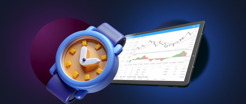 A watch and a laptop featuring a stock chart, illustrating the importance of timing in trading and market analysis.