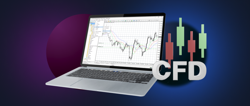 Écran d'ordinateur portable montrant le trading de forex avec CFD sur la plateforme MT4, en se concentrant sur les paires de forex.