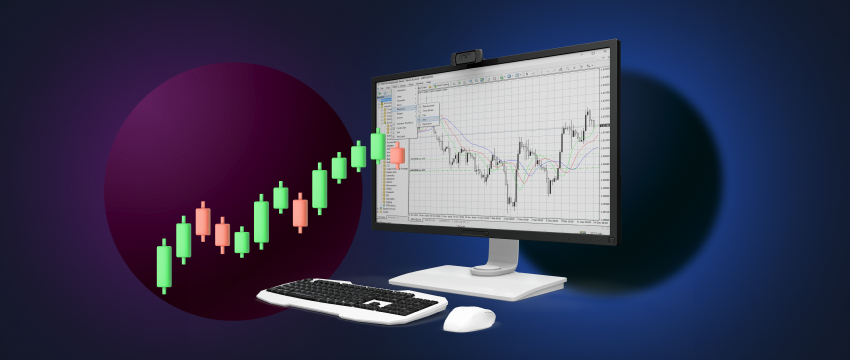 A computer monitor displaying a stock market chart for analysis, showcasing trends and data on the MT4 platform.