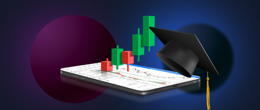 A smartphone featuring a graduation cap and gown, representing success in learning forex trading.