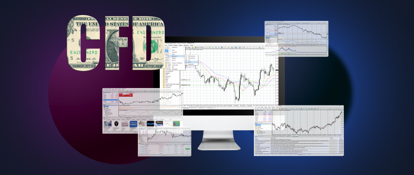 Visual representation of forex trading software, highlighting CFD trading capabilities and MT4 platform analysis features.