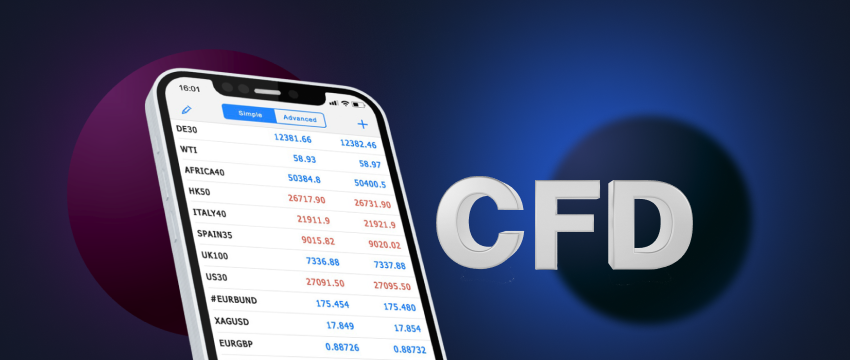 A smartphone interface showing the MT4 platform for CFD trading in stocks, highlighting key trading features and analytics