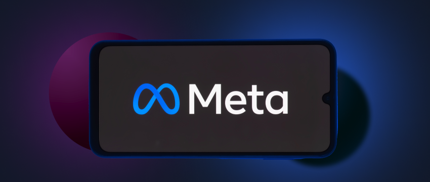 The Meta logo displayed prominently on a tablet screen, showcasing modern digital branding.