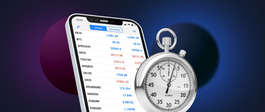 An individual trading forex on an iPhone, utilizing MetaTrader 4 for mobile investment analysis and strategy.