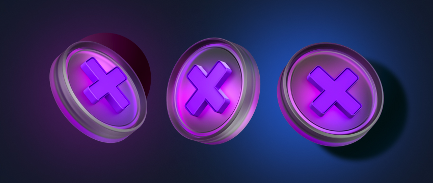 A dark background featuring three purple X's, representing obstacles encountered by forex traders in market issues.