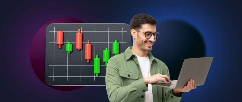 A professional man analyzes a chart on his laptop, demonstrating his skills with the MetaTrader 4 trading platform.