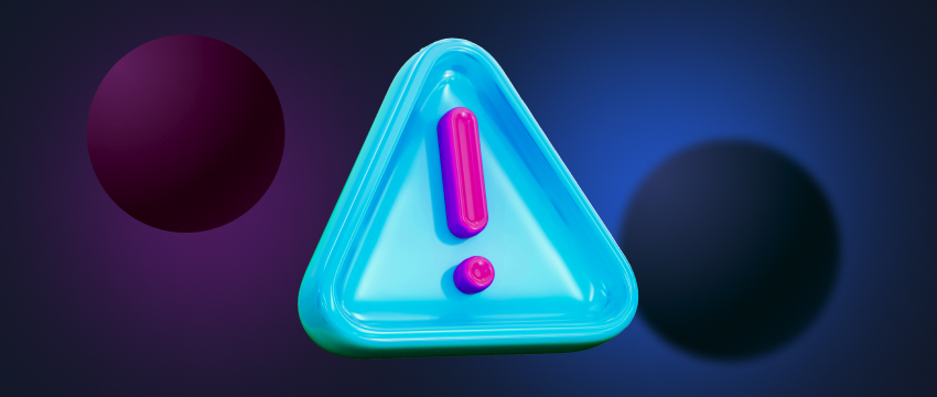 Un triangle orné d’un point d’exclamation rose et bleu, mettant en évidence les risques de perte d’argent dans le trading de forex.
