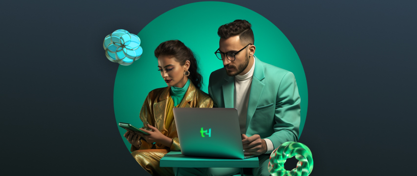 Two individuals sitting on a green couch, focused on a laptop, engaged in forex trading activities.
